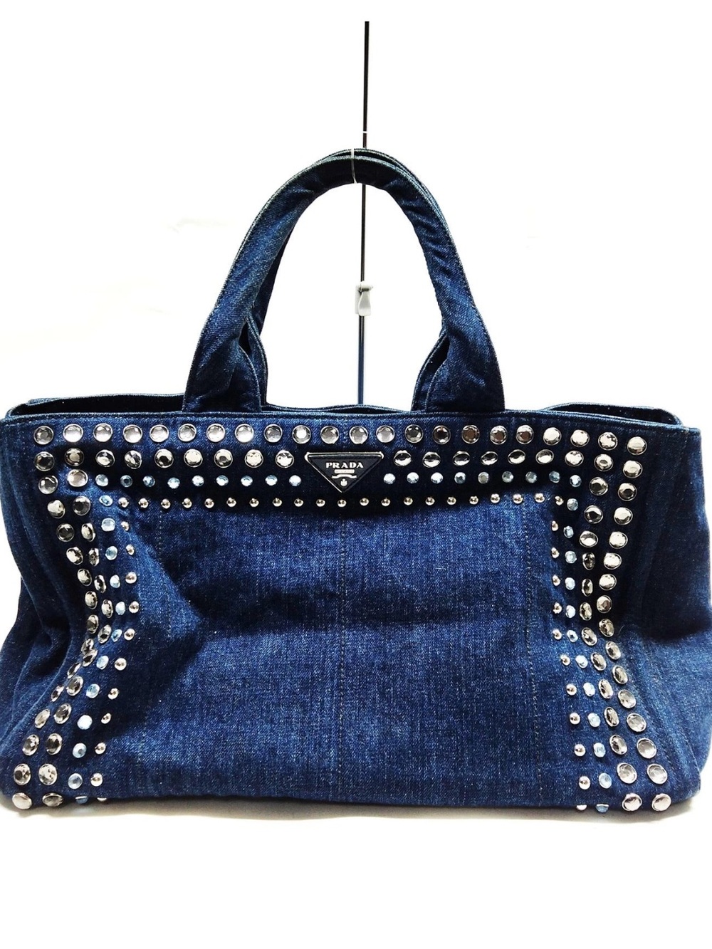 Prada Dark Blue Denim Studded Tote
